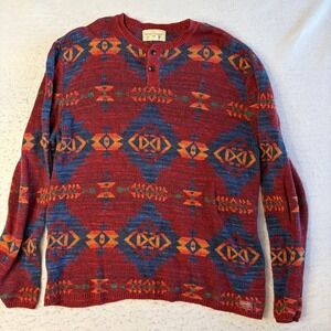 Denim & Supply Ralph Lauren Southwestern Henley Sweater Mens XXL Red Aztec Print